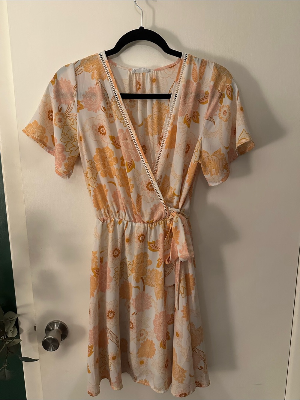 Sienna Sky Cream Wrap Dress with Peach and Gold Floral